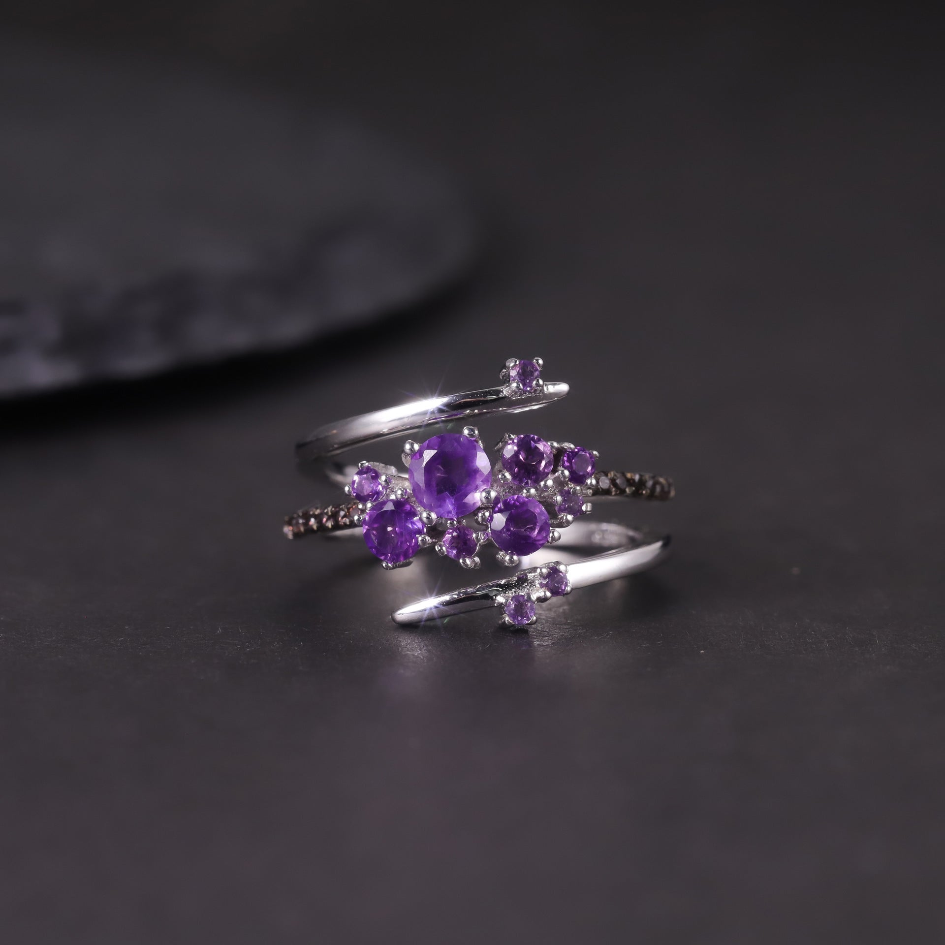 Flower Gemstone Ring S925 Sterling Silver Inlaid with Natural Topaz and Garnet Ring