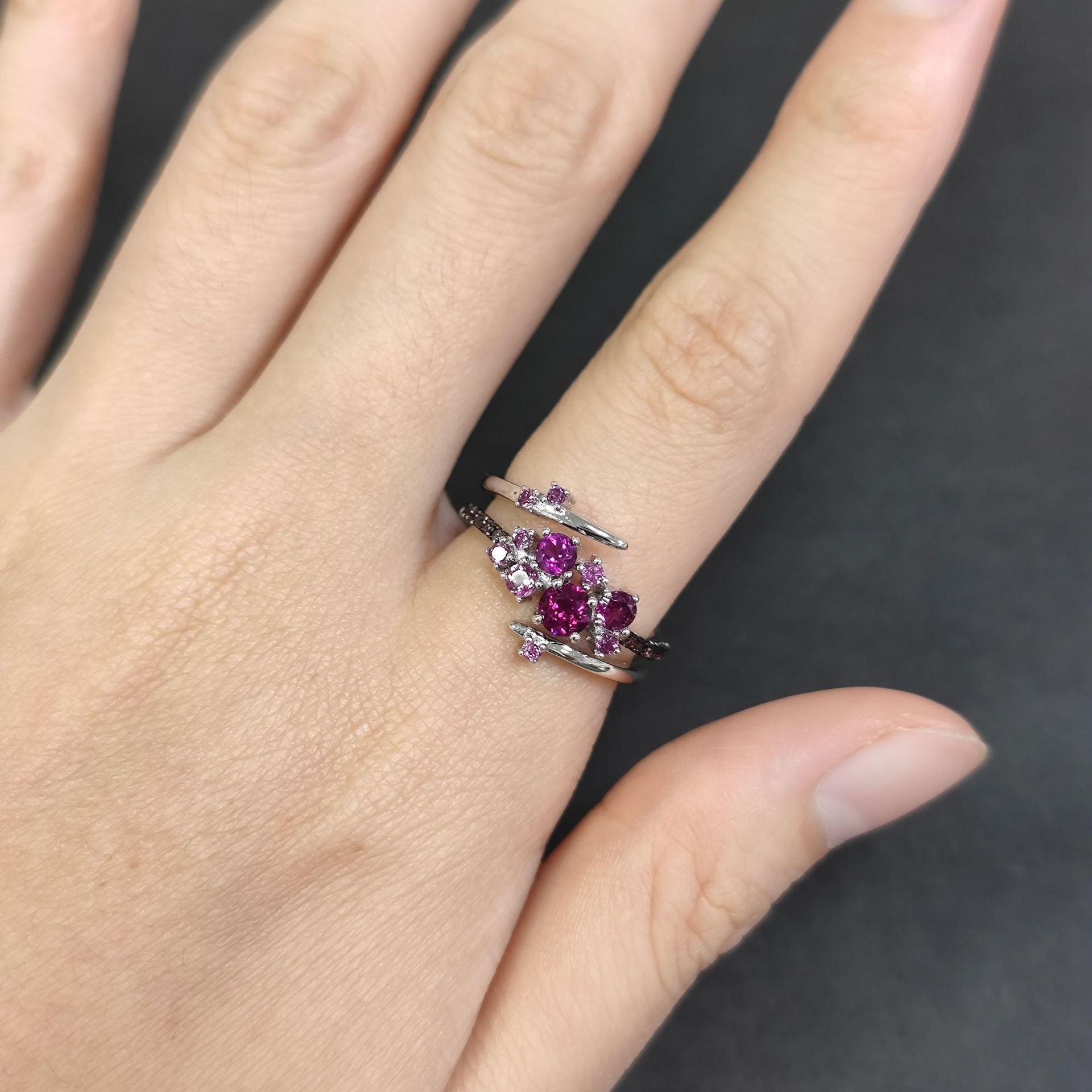 Flower Gemstone Ring S925 Sterling Silver Inlaid with Natural Topaz and Garnet Ring