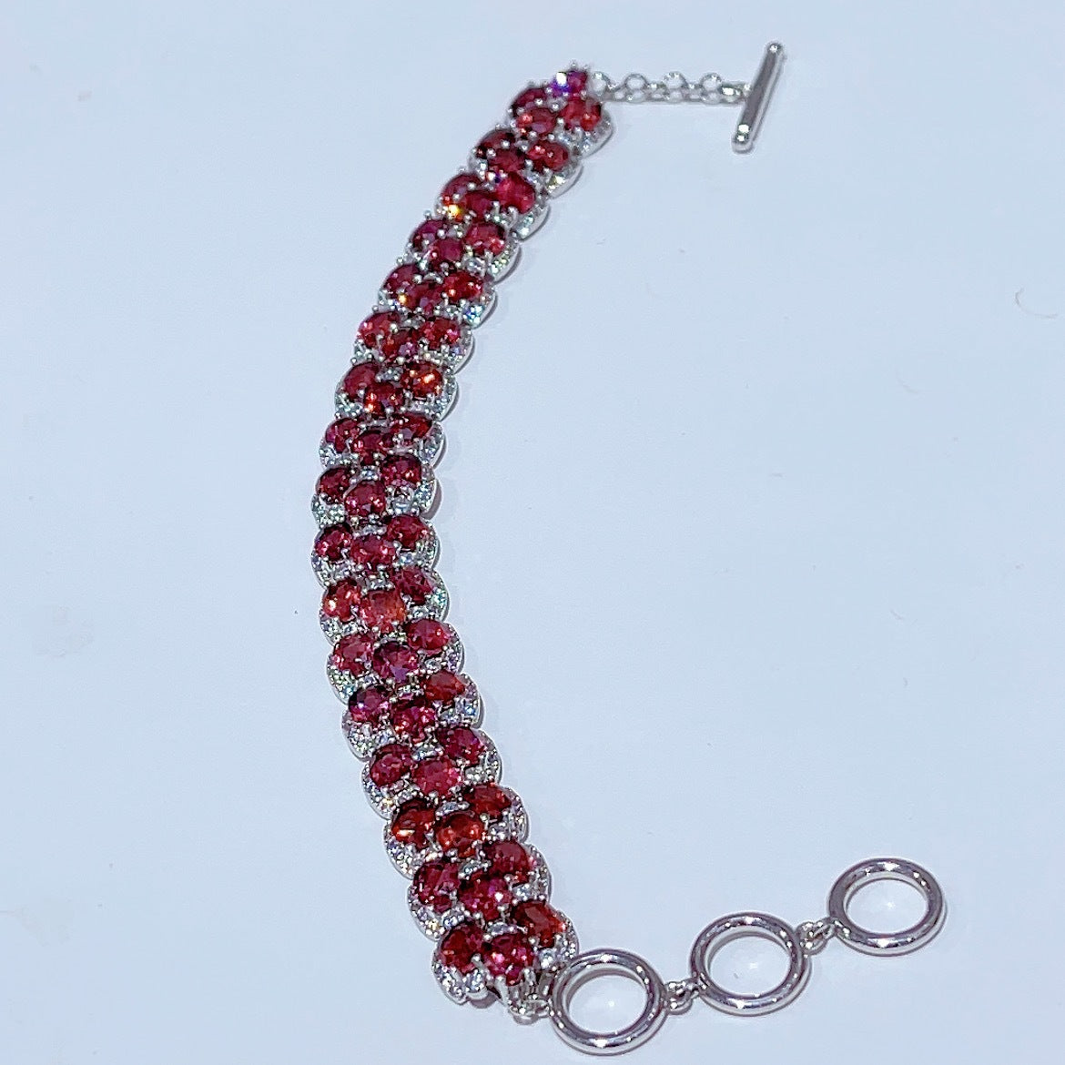 S925 Silver Plated Inlaid Magnesium Aluminum 4*5mm*52 Garnet Bracelet