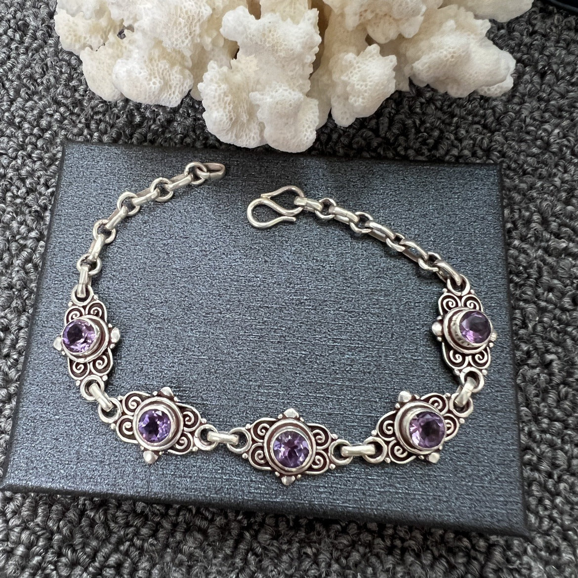 Nepal Handmade 925 Inlaid Yellow Crystal Ruby Amethyst Opal Stone Vintage Bracelet