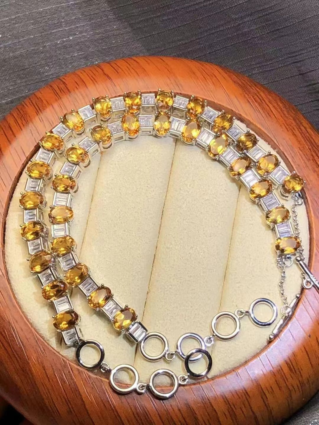 Bracelet en cristal jaune naturel et argent S925, style élégant et simple pour femme 