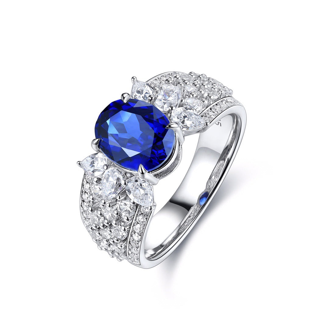 Nurtured Sapphire 1.5ct High Jewellery Royal Blue Oval S925 Silver Gold Plated Ring