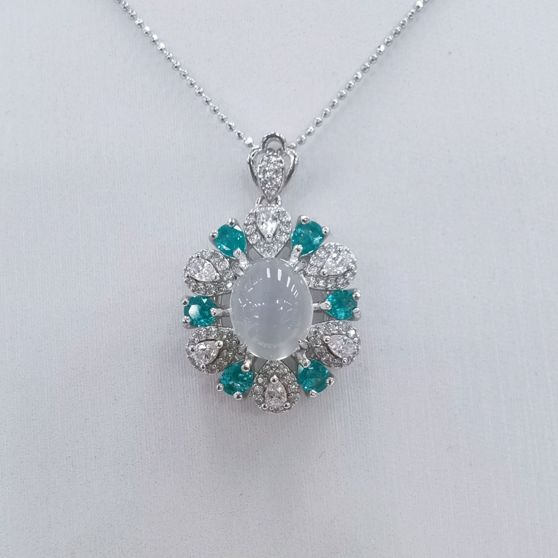 S925 Silver Platinum Plated Inlaid Moonstone Pendant Ring Jewelry Set