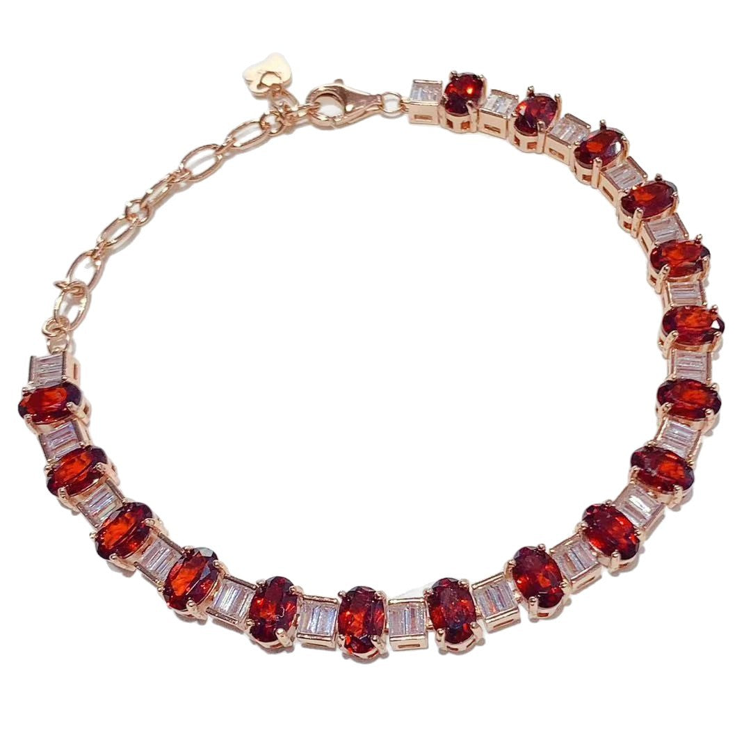 S925 Silver Inlaid Garnet Bracelet Versatile Luxurious Bracelet