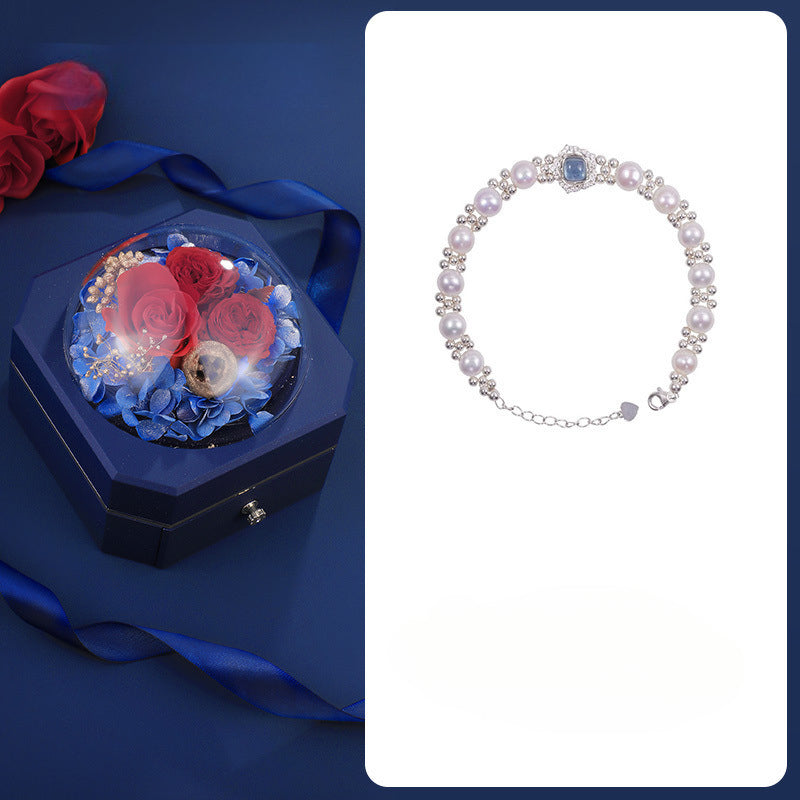 999 Sterling Silver Light Luxury Sea Blue Freshwater Pearl Bracelet