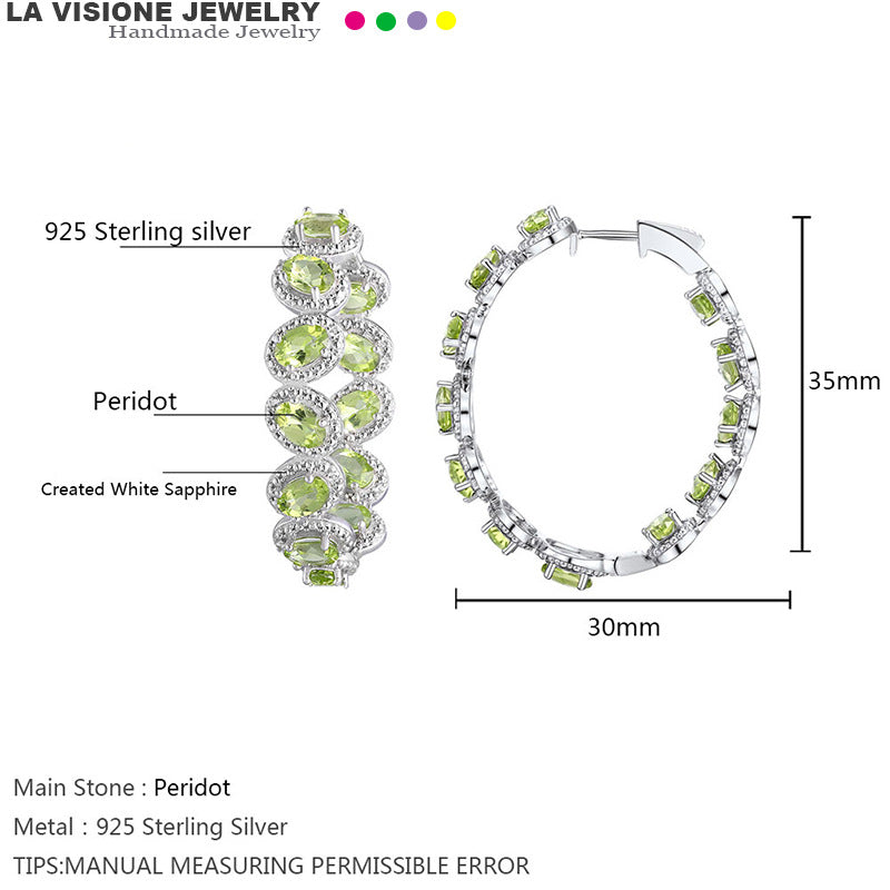 French Retro Romantic Earrings 925 Silver Platinum Plated Peridot Earrings
