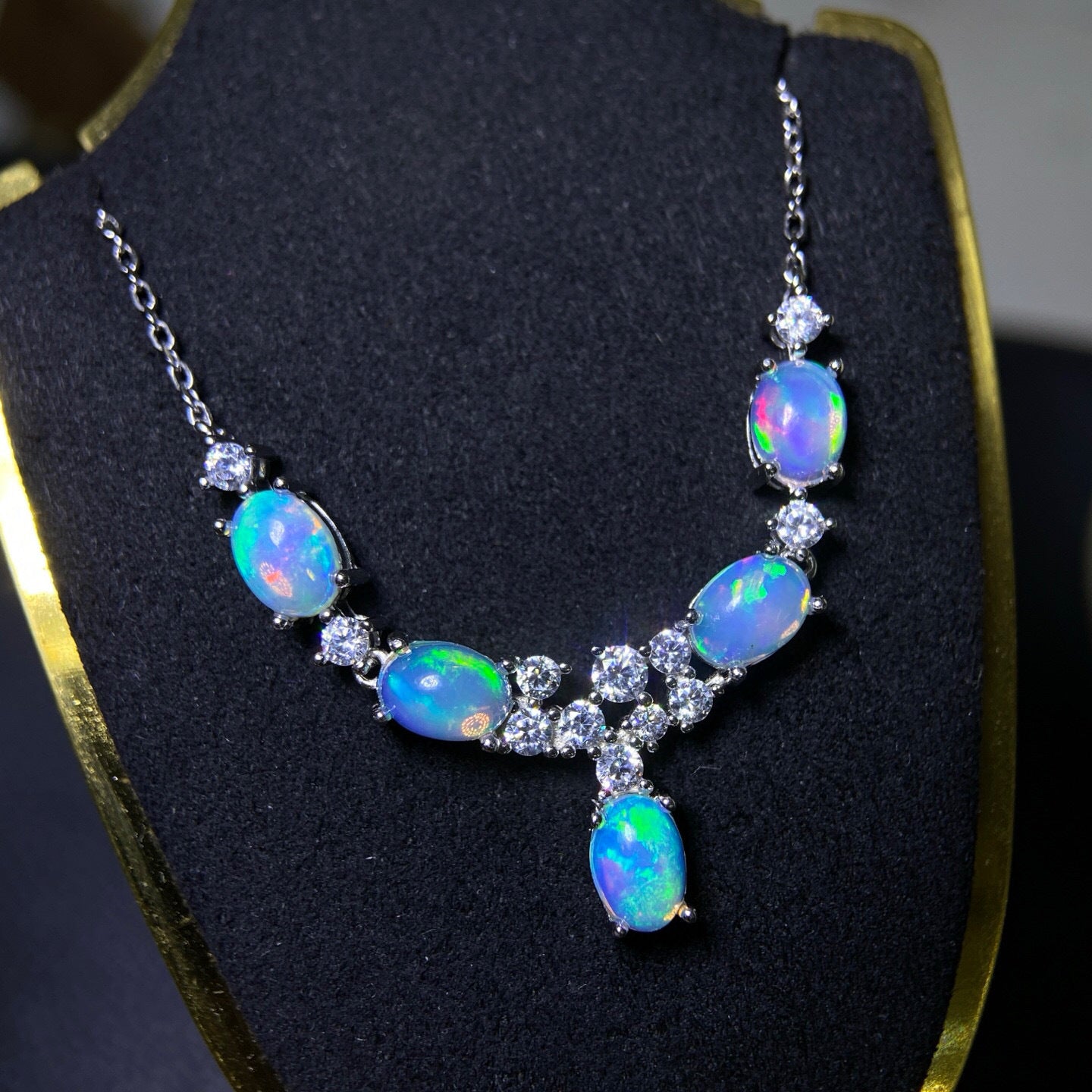 S925 Silver Fine Craft Inlaid Main Stone 5*7mm Pure Natural Opal Necklace Crystal Clean Bracelet