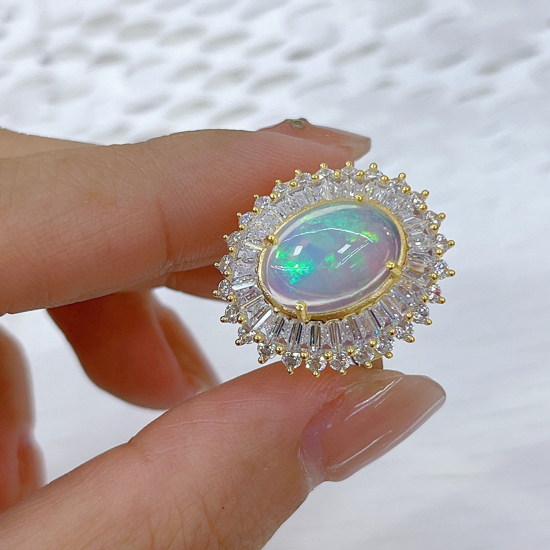 S925 Silver Plated Main Stone 10*14mm Two-tone Inlaid Opal Ring Autumn New Model