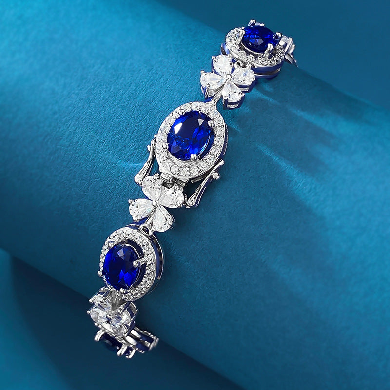 S925 silver simulation sapphire 6*8mm oval royal blue party bracelet