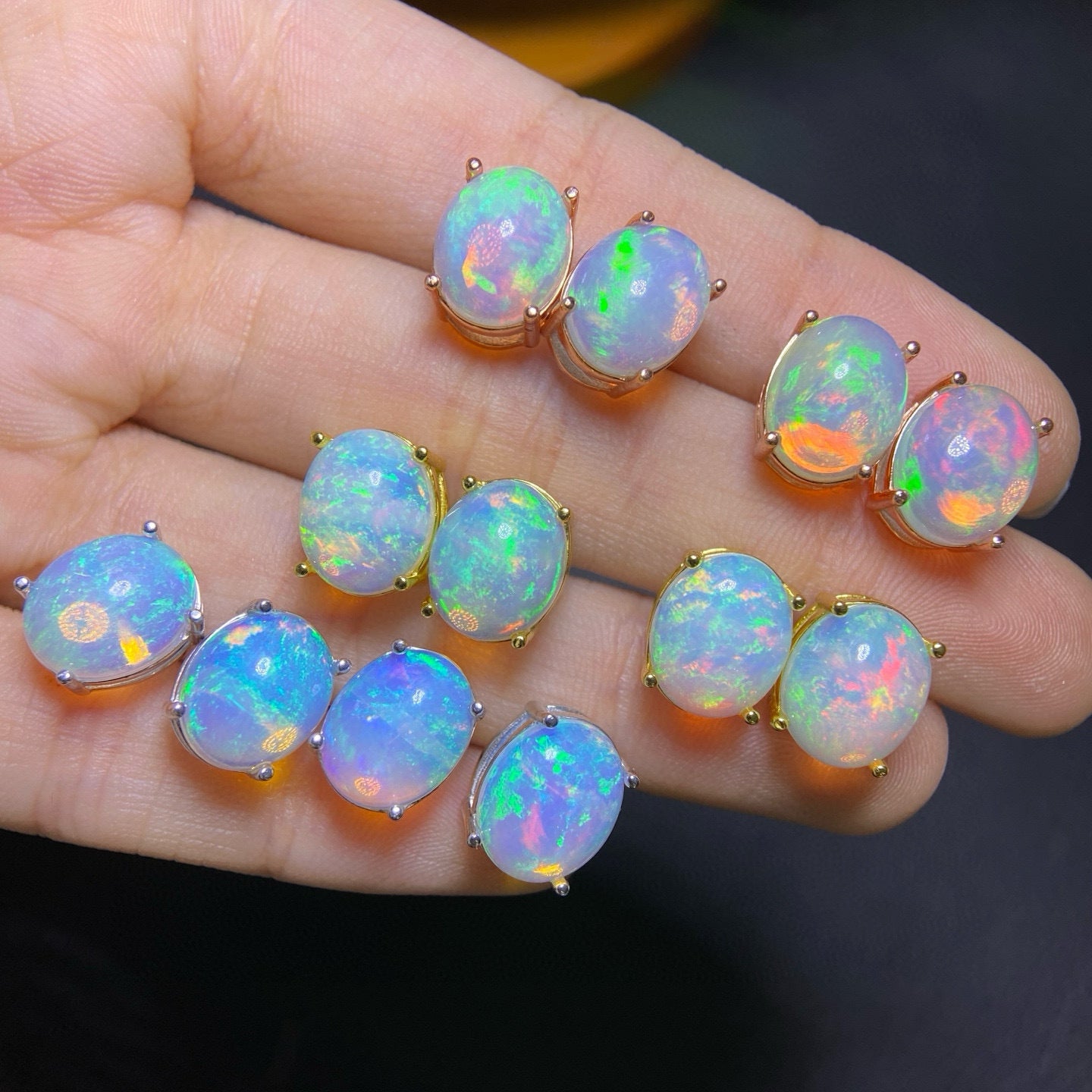 S925 Silver Inlaid Main Stone 9x11 Natural White Opal Earrings