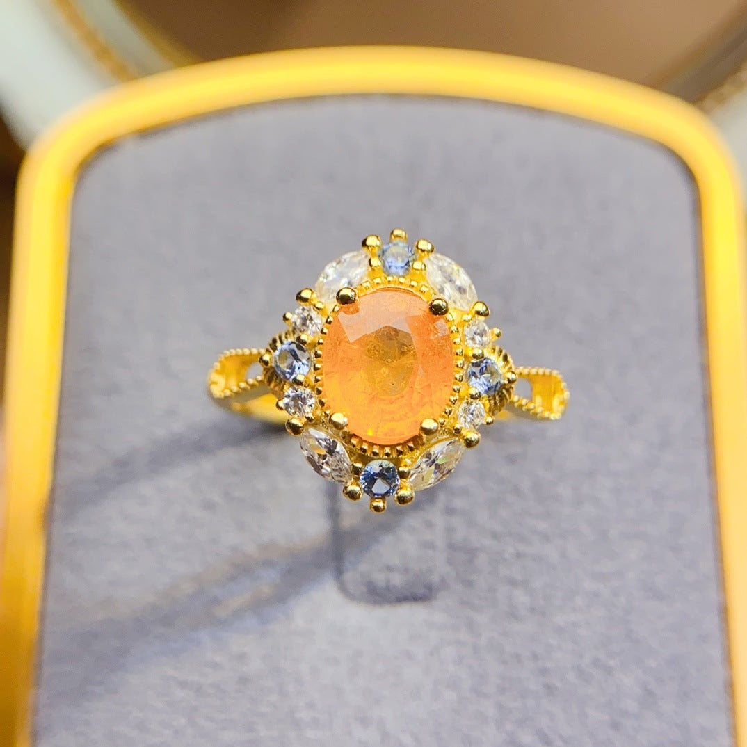 S925 Silver Inlaid Main Stone 6*8mm New Natural Garnet Ring