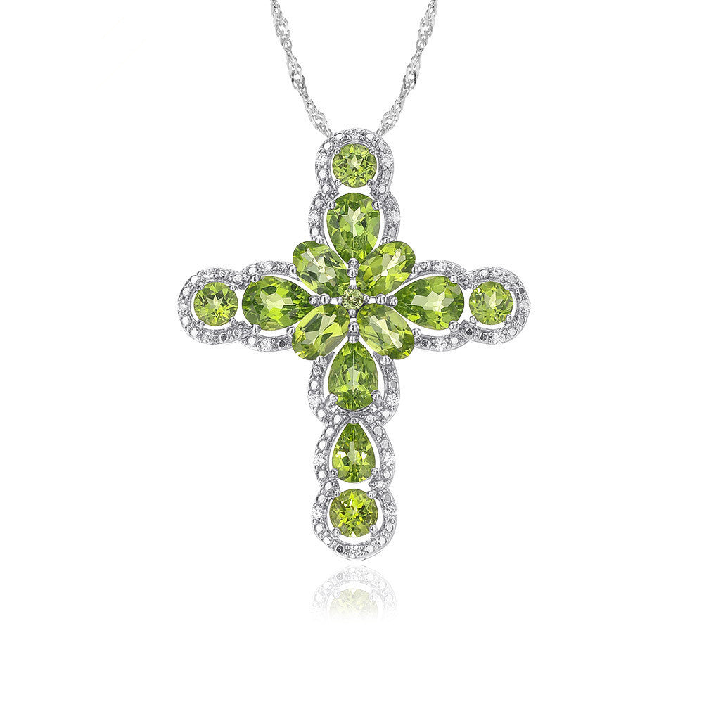 Italian Jewelry Design 925 Silver Fashion Noble Inlaid Peridot Necklace