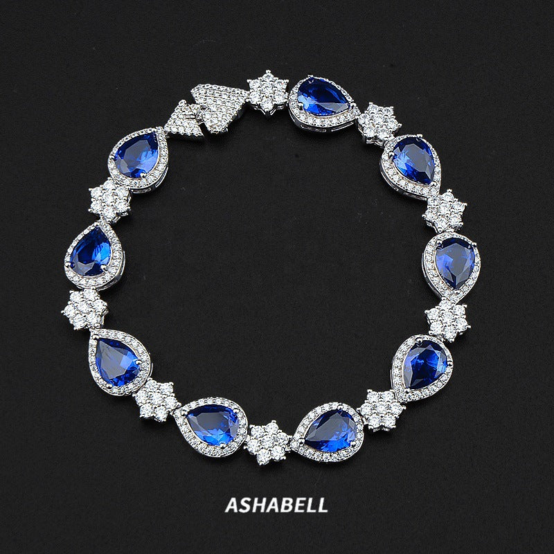 925 Sterling Silver Sapphire Diamond Bracelet 5A Zircon Bracelet