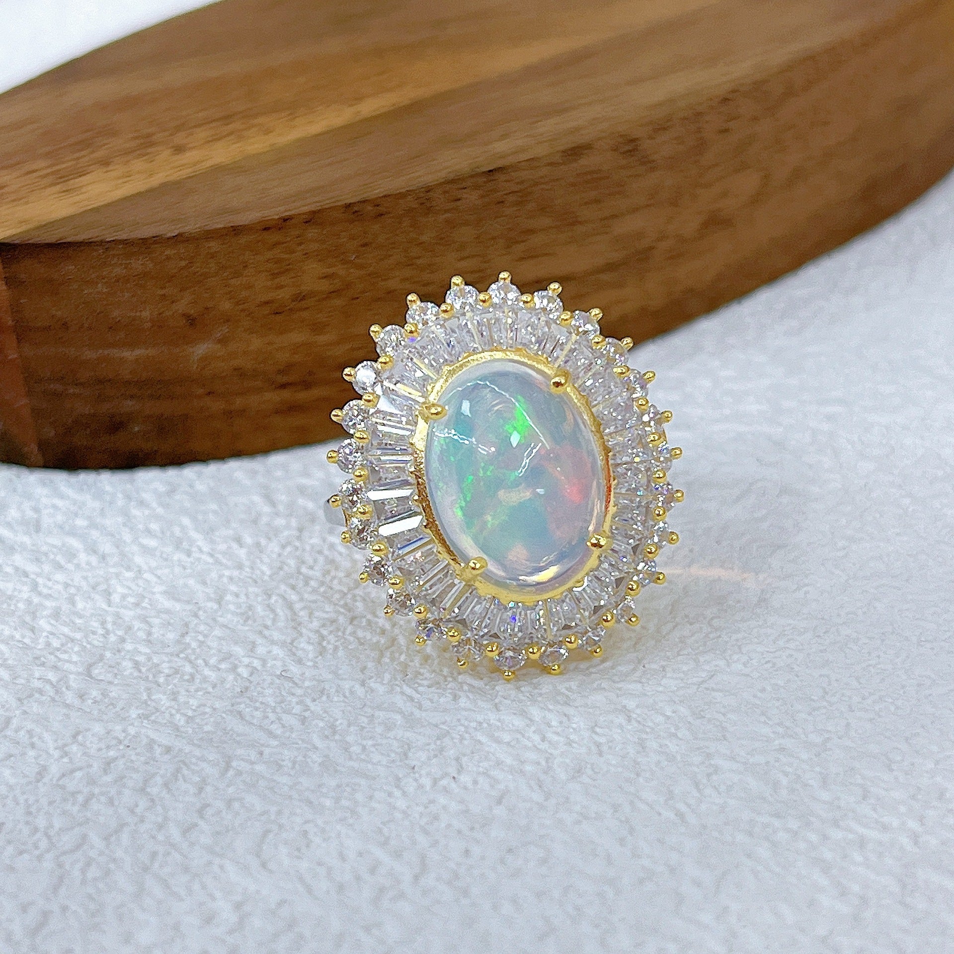 S925 Silver Plated Main Stone 10*14mm Two-tone Inlaid Opal Ring Autumn New Model