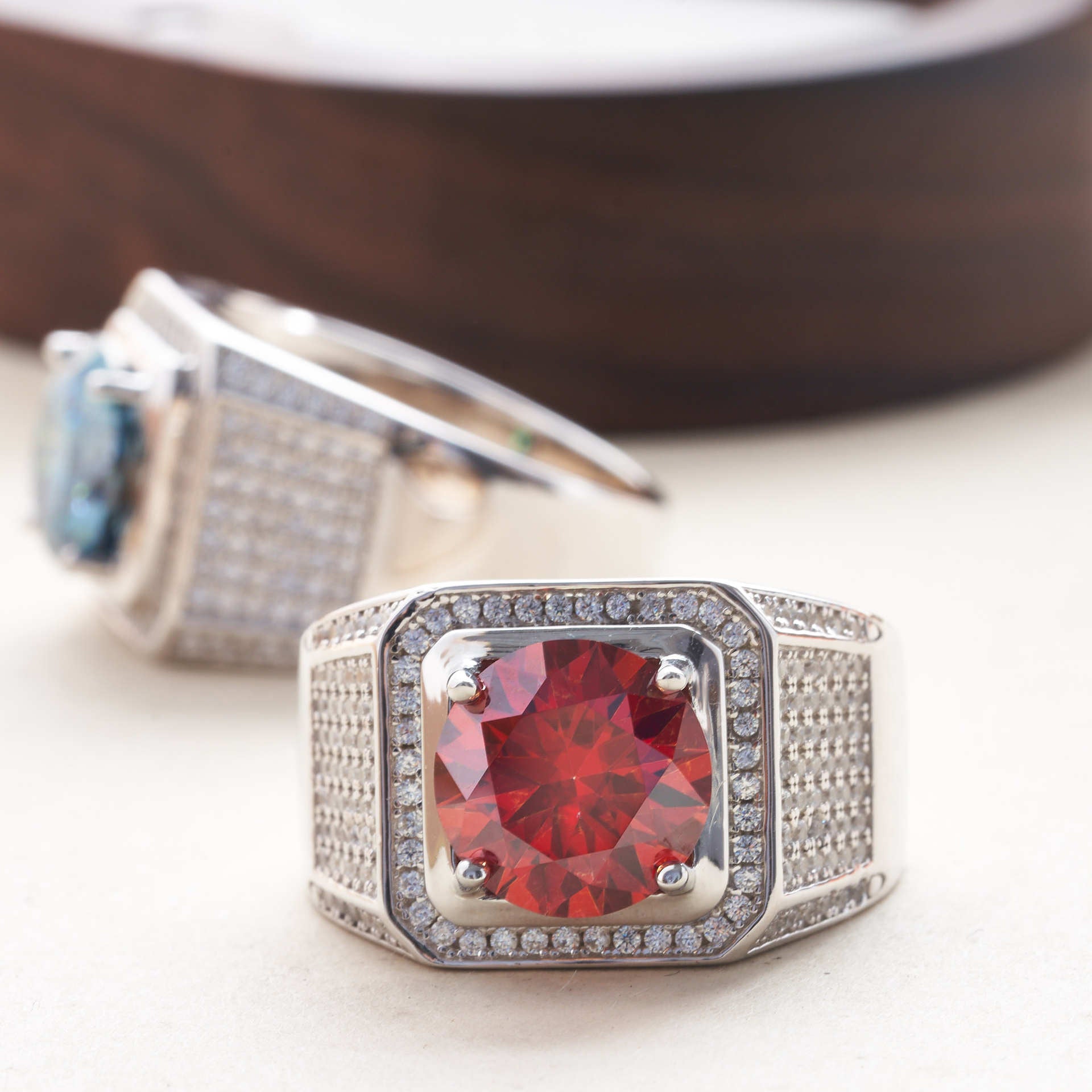 Sterling Silver S925 Moissanite Women's Ring 5 Carat 11mm Deep Sapphire Blue Red Moissanite Men's Ring