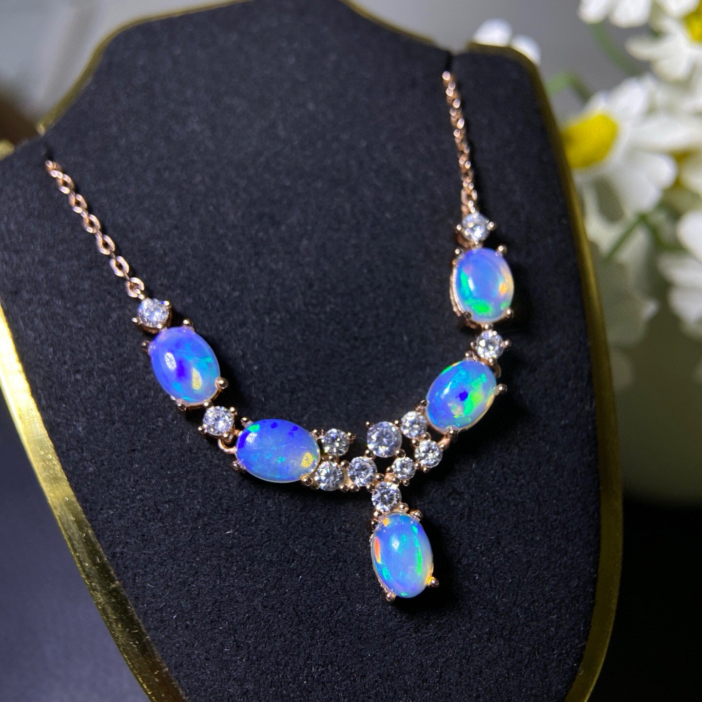 S925 Silver Fine Craft Inlaid Main Stone 5*7mm Pure Natural Opal Necklace Crystal Clean Bracelet
