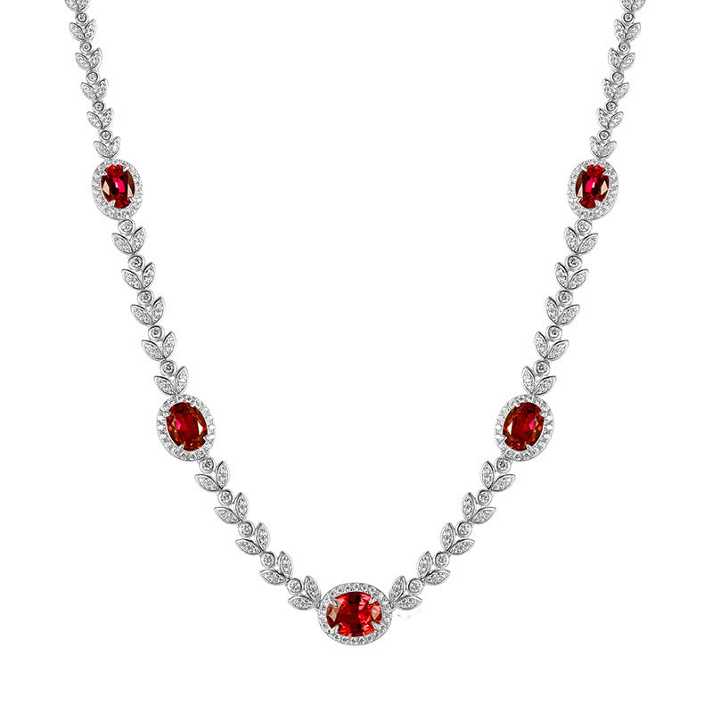 S925 Sterling Silver Luxury Vintage Cultivated Red Sapphire Wheat Ear Fashion Jewelry Necklace
