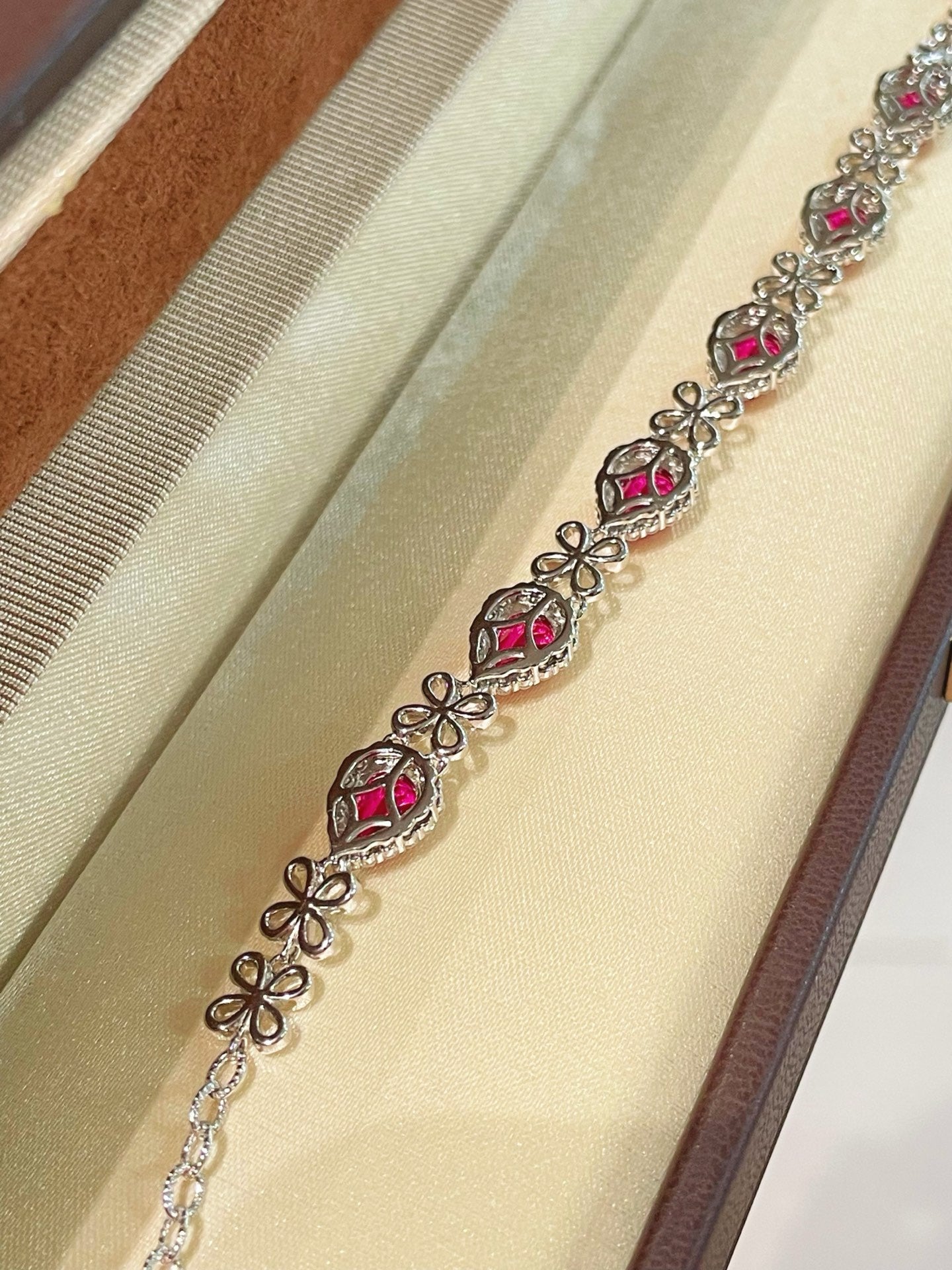 925 Silver Gold Plated Red Corundum Water Drop Flash Diamond Bracelet