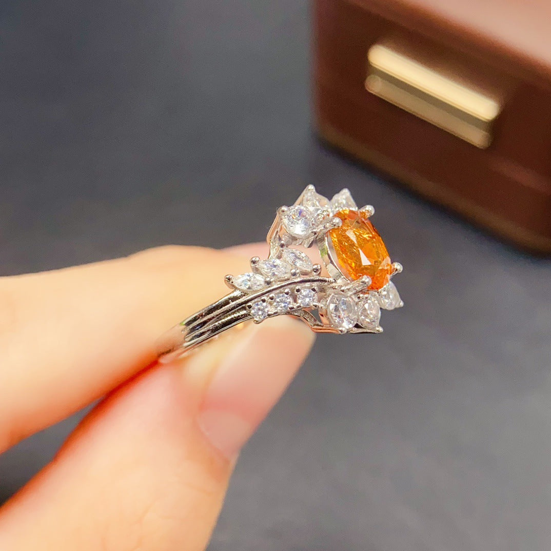 Niche High-End Feel 6*7mm Natural Fanta Garnet Ring S925 Earrings