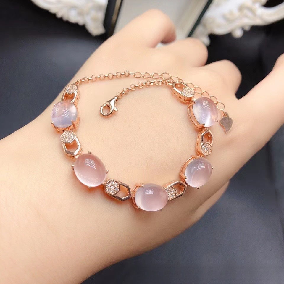 Natural Rose Quartz Bracelet 925 Sterling Silver Handmade Bracelet High-end Jewelry Necklace Accessories