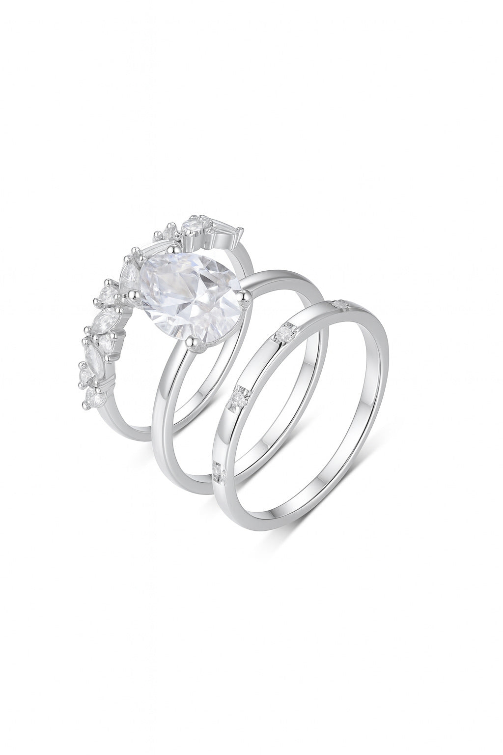 S925 Silver Moissanite Three-Piece Ring Set for Women, Vintage, Durable, Versatile, Non-Fading, Hot-Selling, Direct from Factory Wholesale