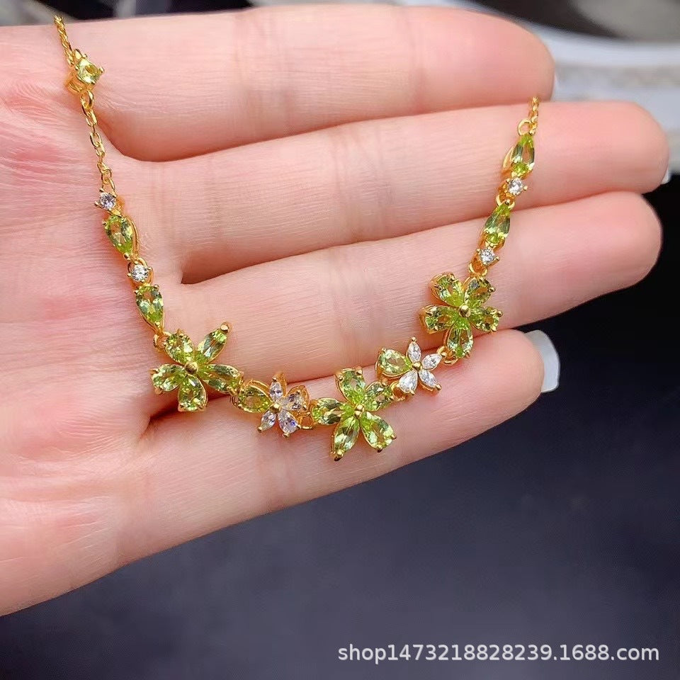 Natural Peridot S925 Sterling Silver Gold Plated Flower Peridot Bracelet