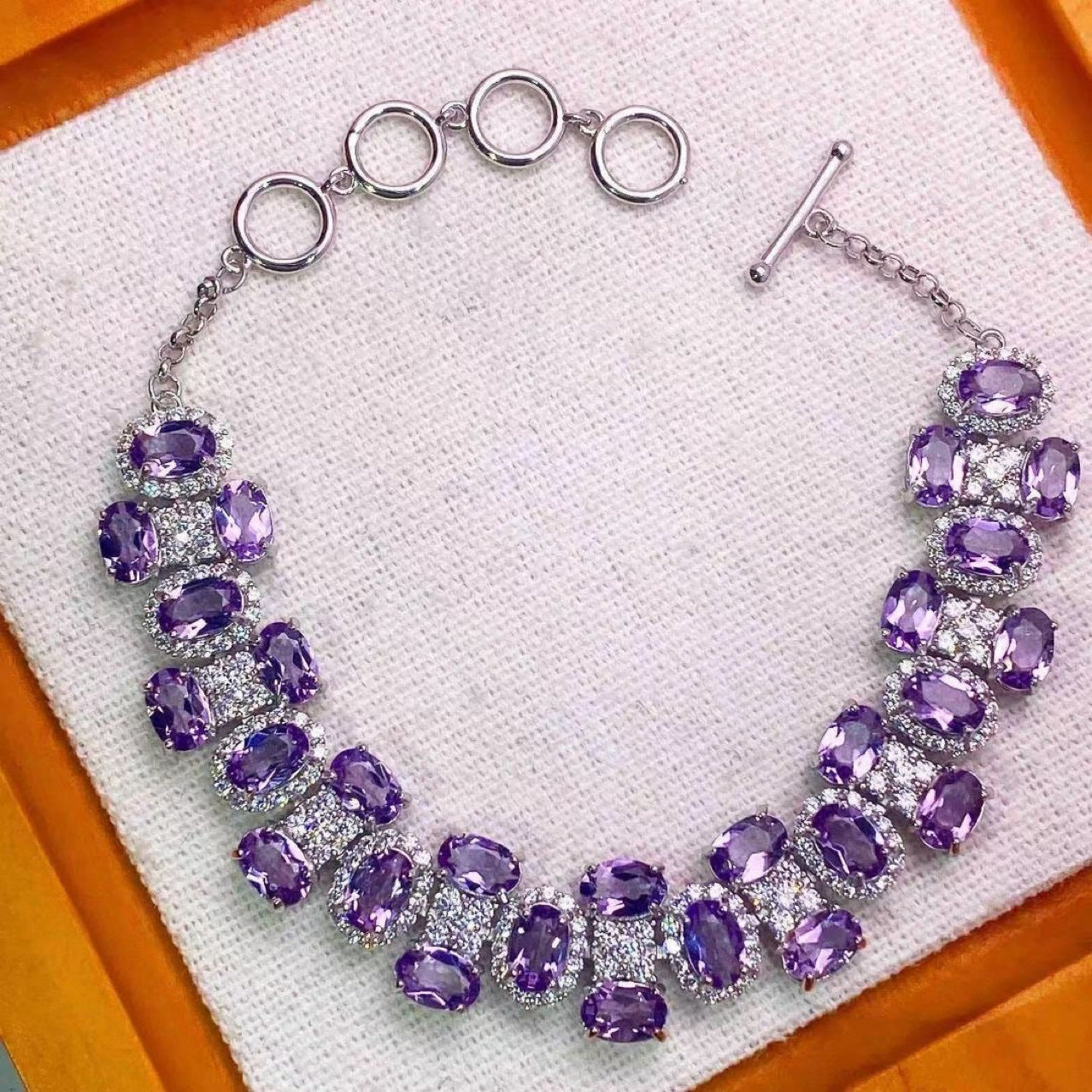 S925 Silver Fine Craft Inlaid Crystal Transparent Natural Amethyst Bracelet
