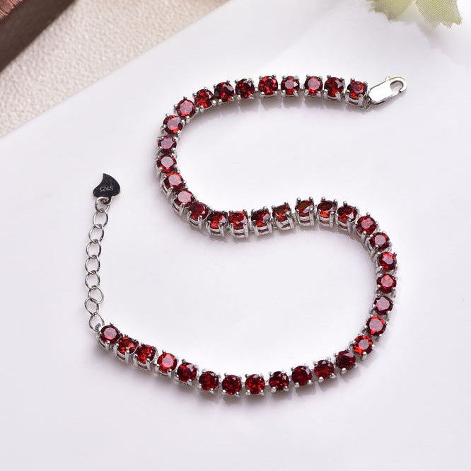 S925 Silver Inlaid Jewelry Natural Garnet Tennis Bracelet
