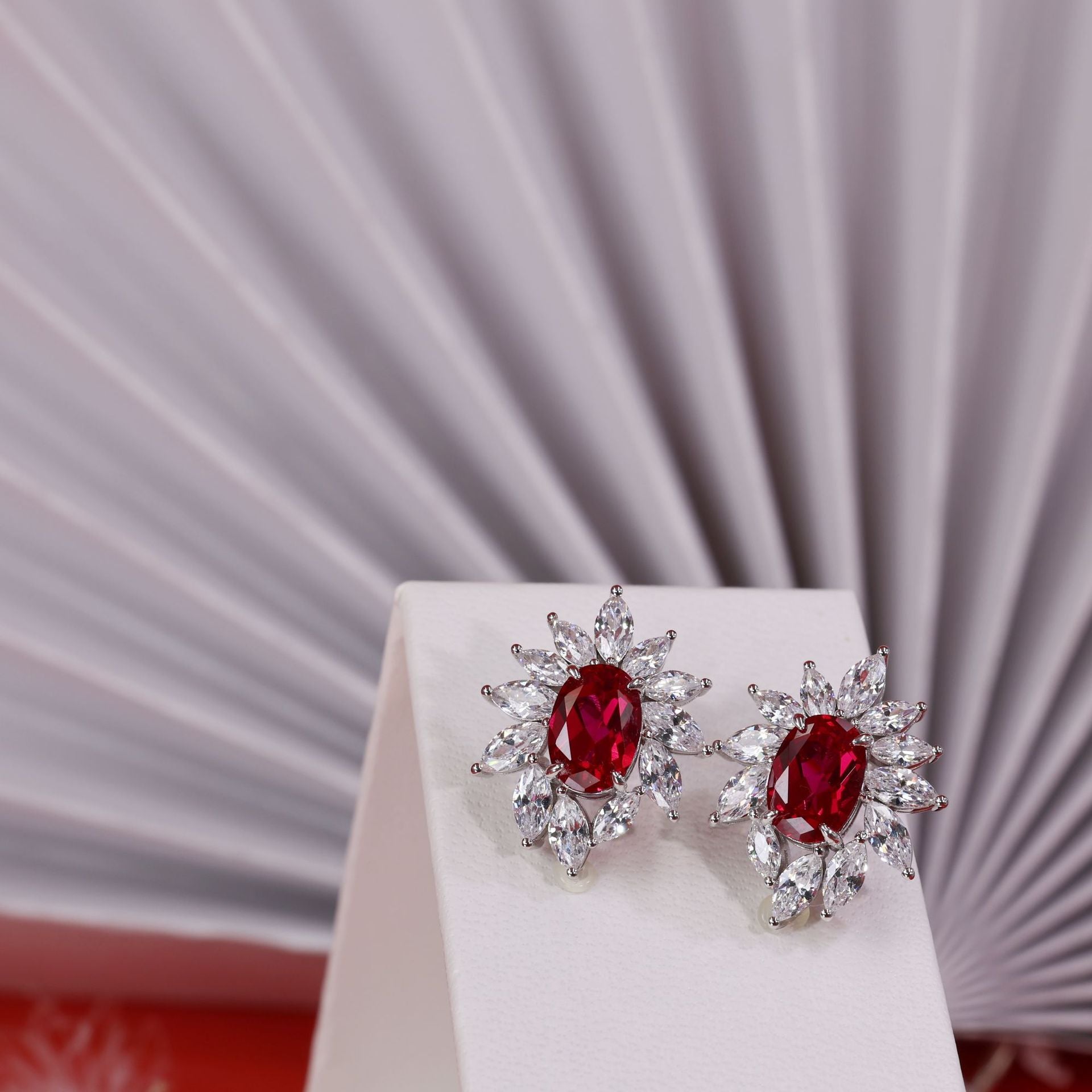 6 Carat Cultivated Ruby Stud Earrings New Women's Luxury S925 Silver Elegant Earrings