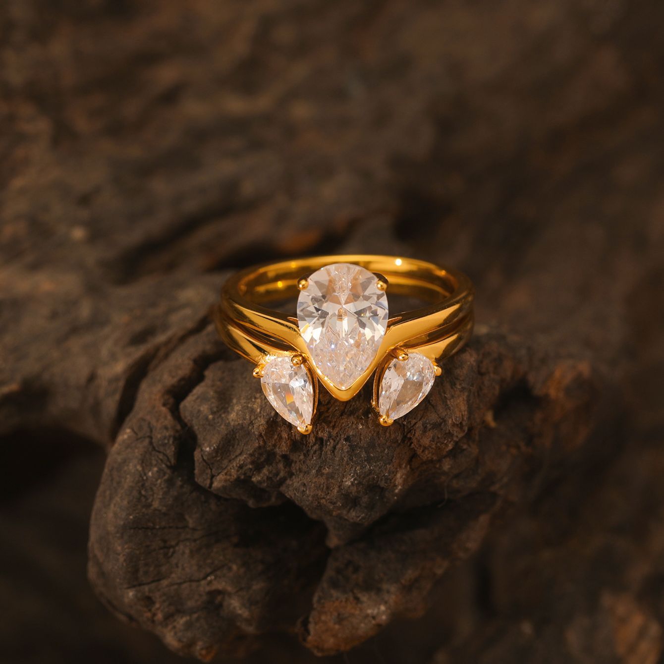 S925 Silver Set Ring Water Drop Shape Moissanite Main and Side Ring Set Independent Hot Sale Source Factory Wholesale