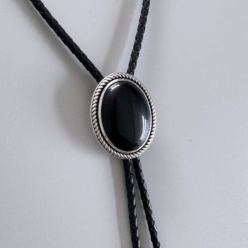 Obsidian Original S999 Sterling Silver Inlaid Natural Obsidian Bolo Tie