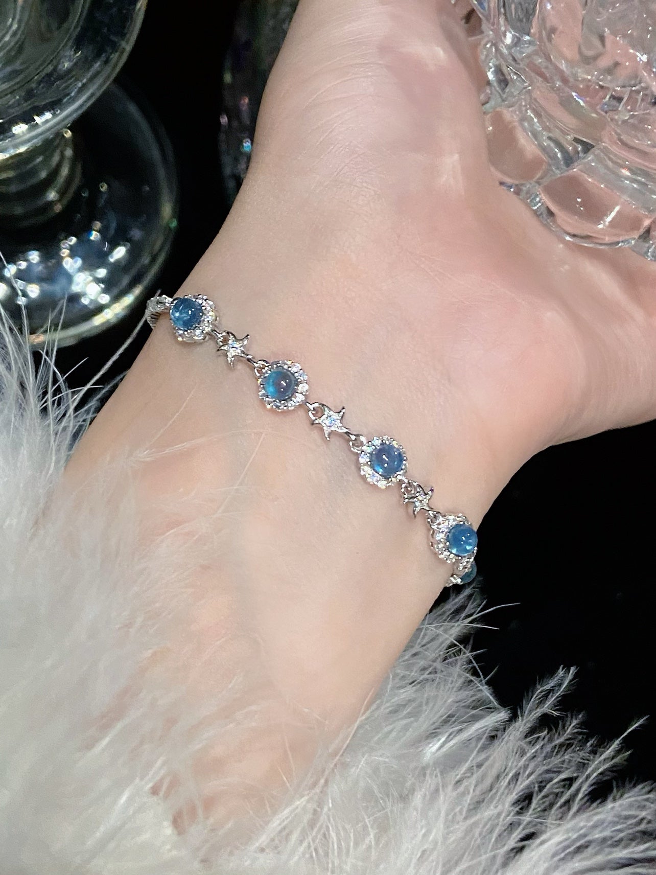 925 Sterling Silver Hand Jewelry Natural Aquamarine Bracelet