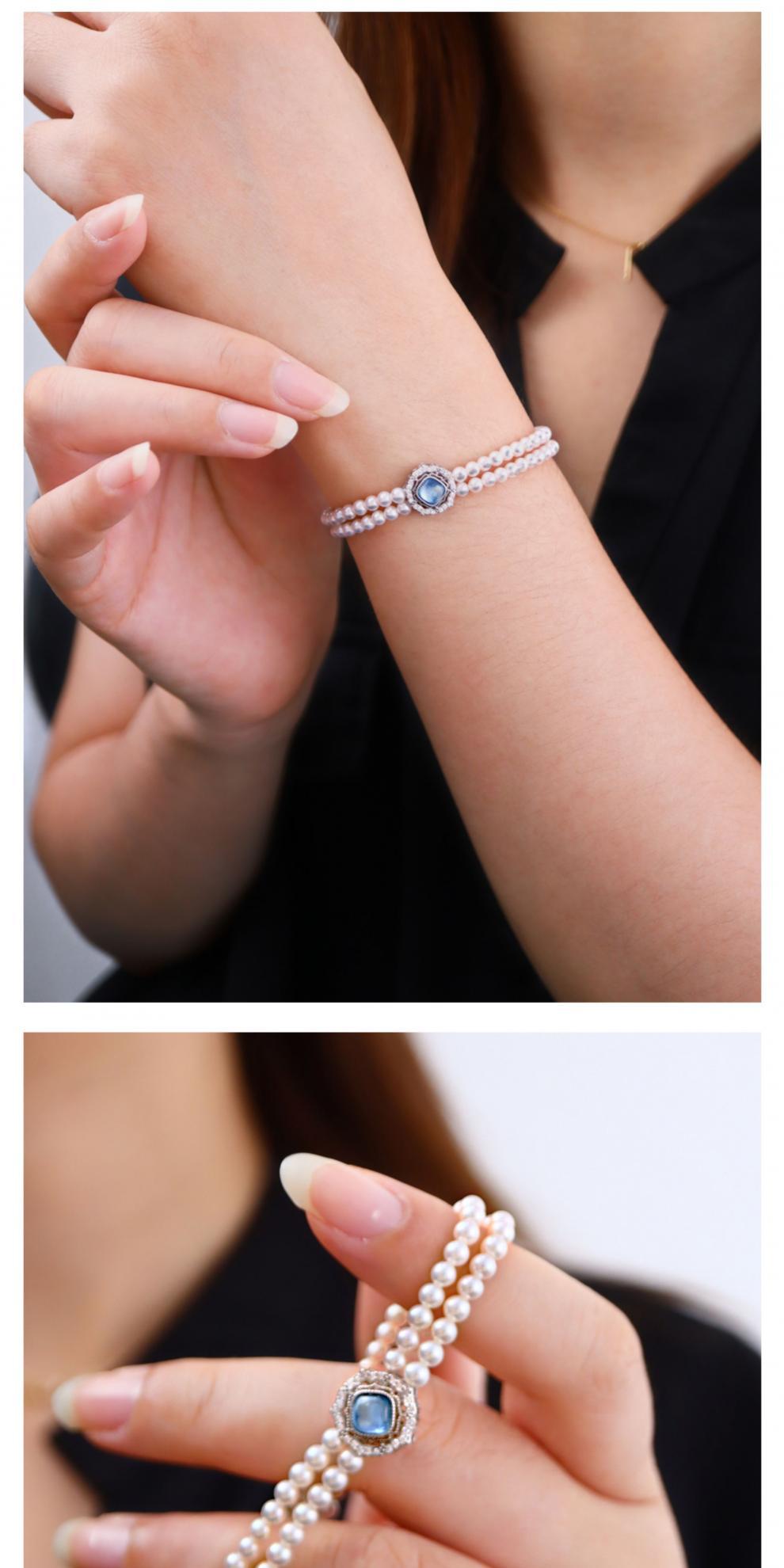 Pearl Double Layer Stacked Natural Freshwater Pearl Aquamarine Bracelet