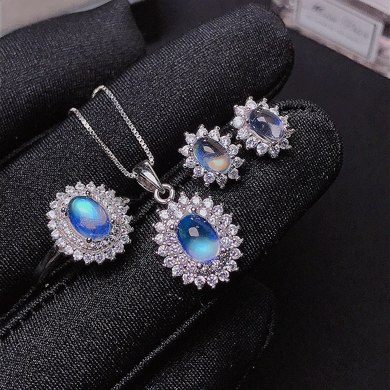Moonstone Set Luxury Set City 925 Silver Natural Moonstone