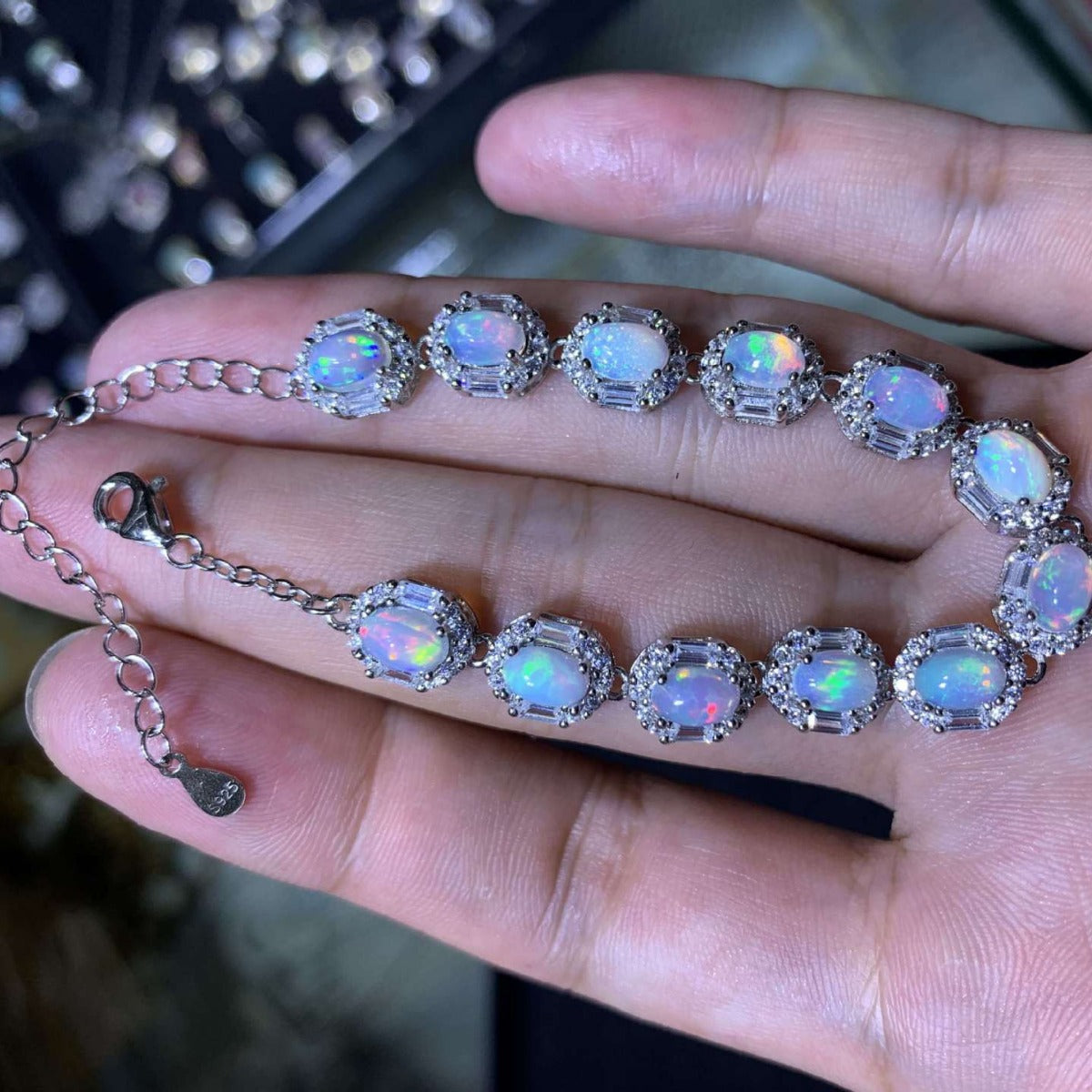 S925 Sterling Silver Inlaid Size 4*6mm Natural Opal Bracelet