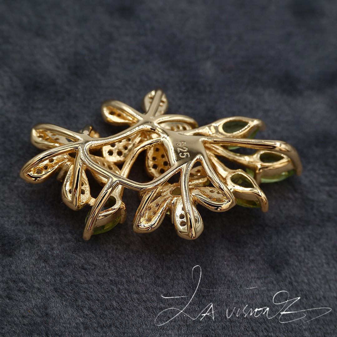 S925 Silver Inlaid Peridot Synthetic White Sapphire Pendant