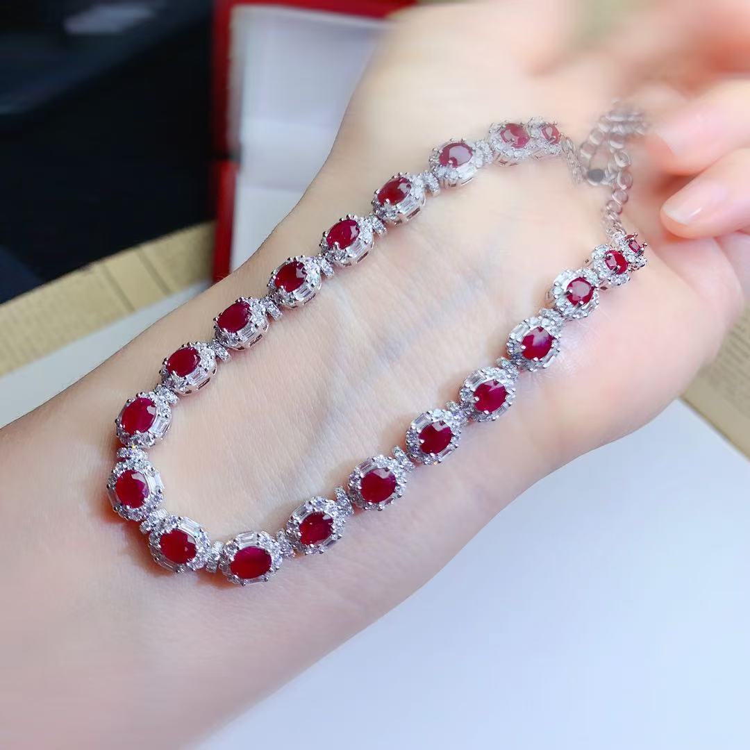 S925 Sterling Silver Inlaid Natural Old Burnt Ruby Necklace Light Luxury Heavy Craftsmanship Fashion Elegant High-end Jewelry