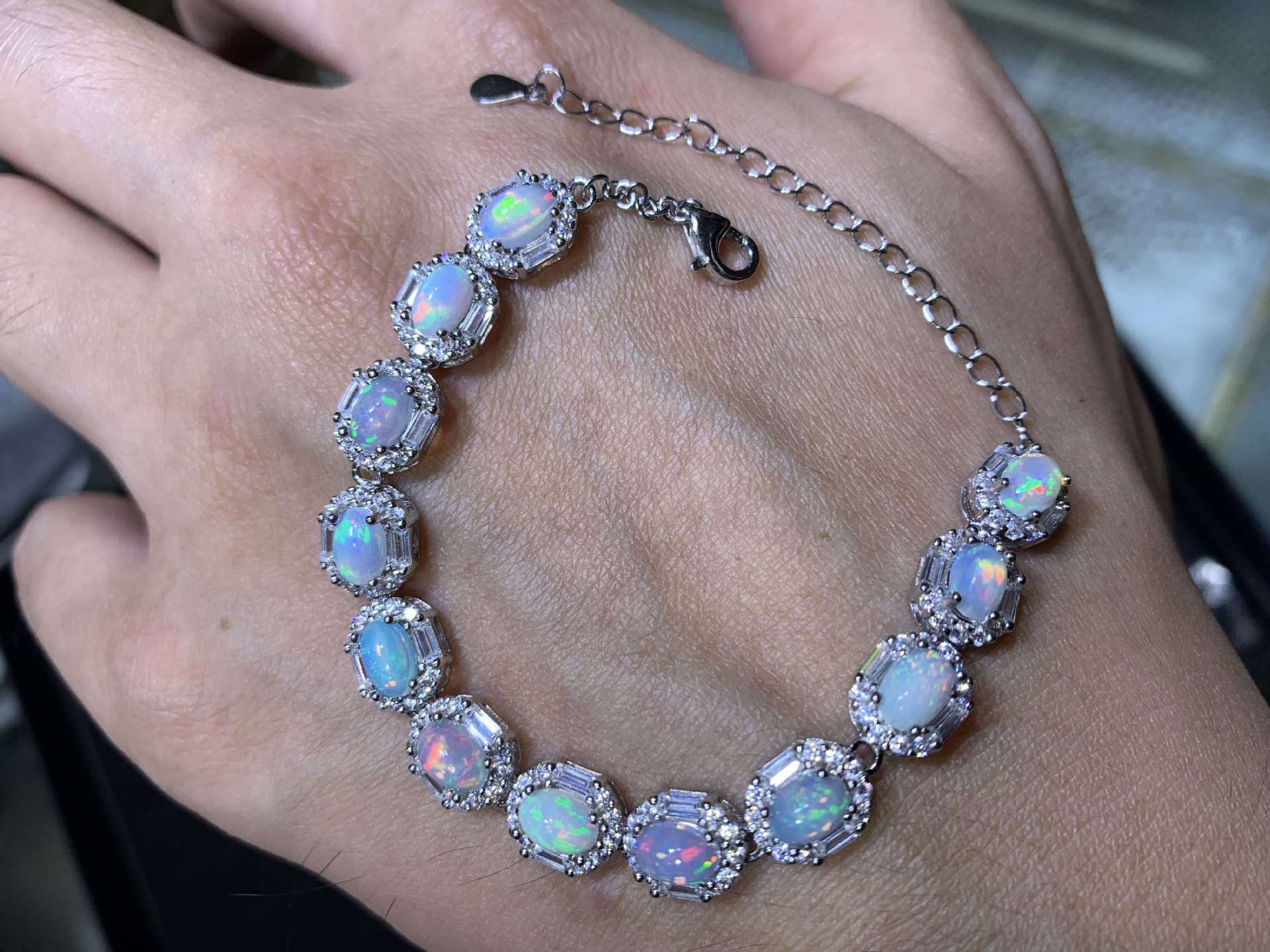 S925 Sterling Silver Inlaid Size 4*6mm Natural Opal Bracelet