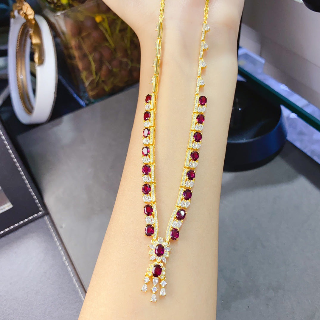 Natural Garnet S925 Silver Inlaid Main Stone 4*5mm Necklace