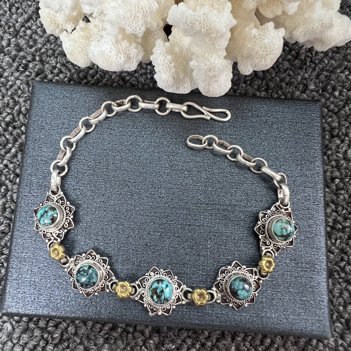 Nepal Handmade 925 Inlaid Yellow Crystal Ruby Amethyst Opal Stone Vintage Bracelet