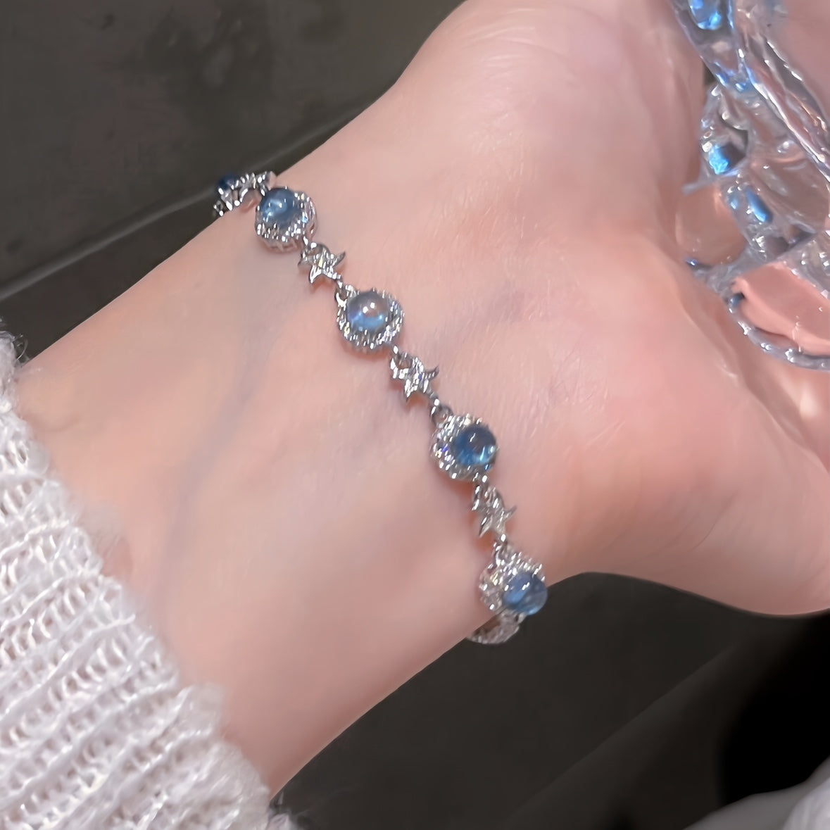 925 Sterling Silver Hand Jewelry Natural Aquamarine Bracelet