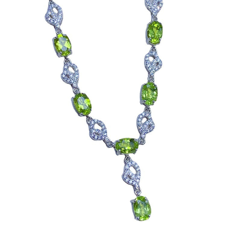 Natural Peridot Necklace Main Stone 5*7mm Collarbone Chain