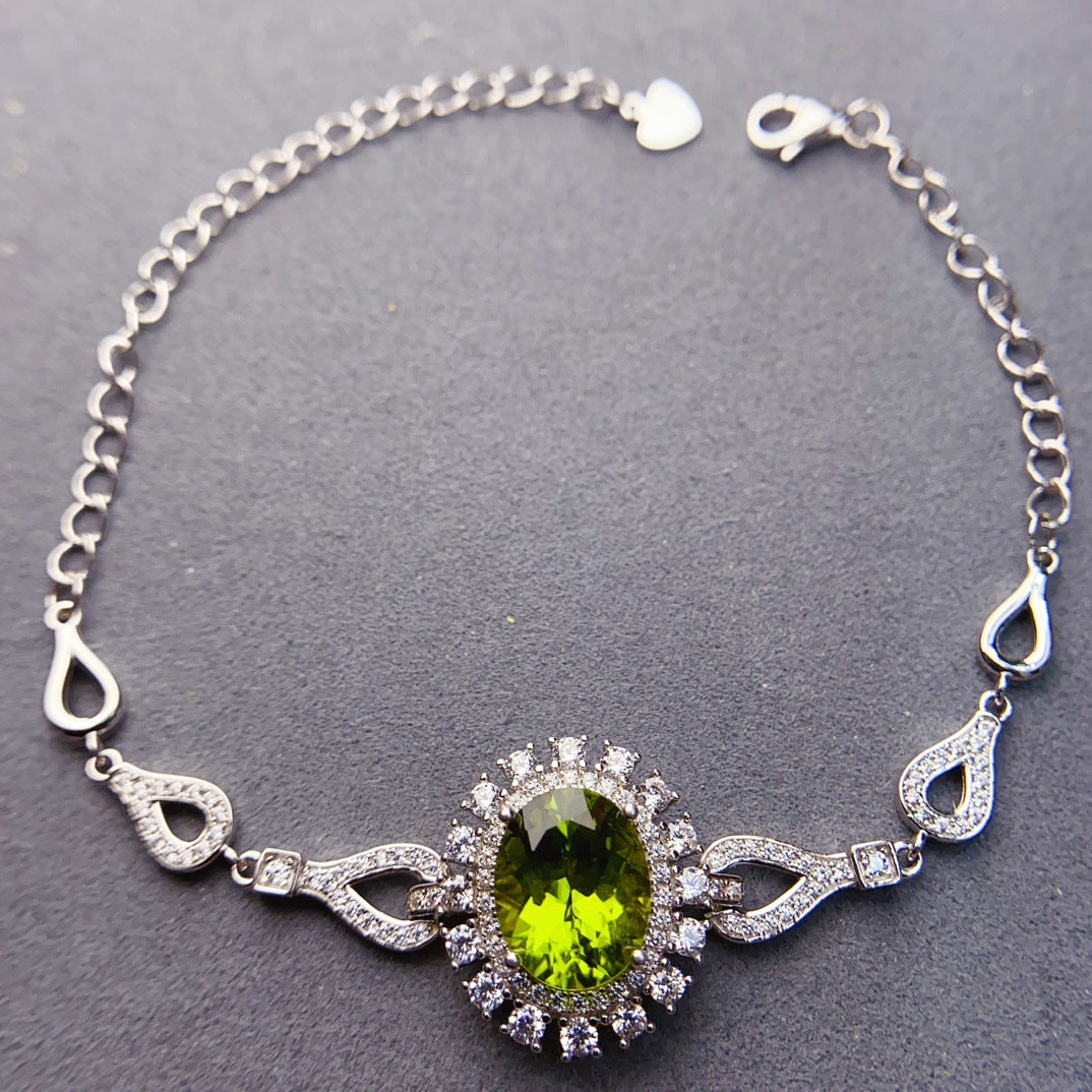 S925 Silver Inlaid Main Stone 9*11 Natural Peridot Bracelet