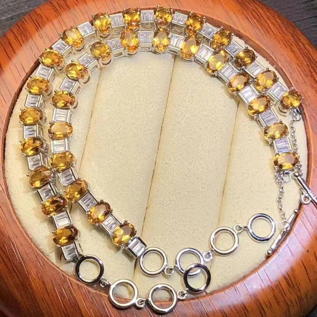 Bracelet en cristal jaune naturel et argent S925, style élégant et simple pour femme 