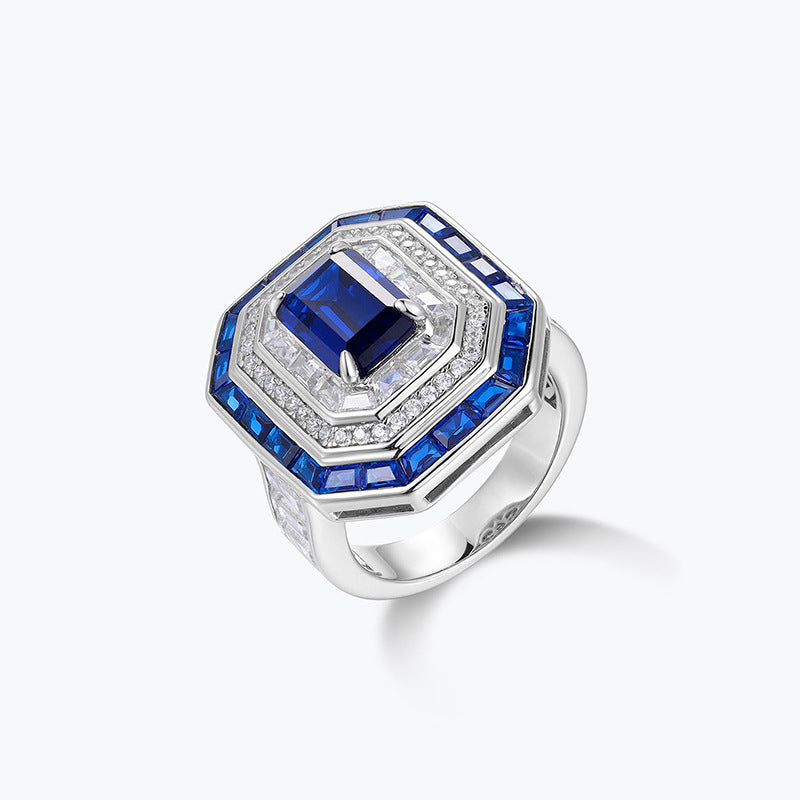 925 Silver Platinum Plated Sapphire Borderless Women's Ring