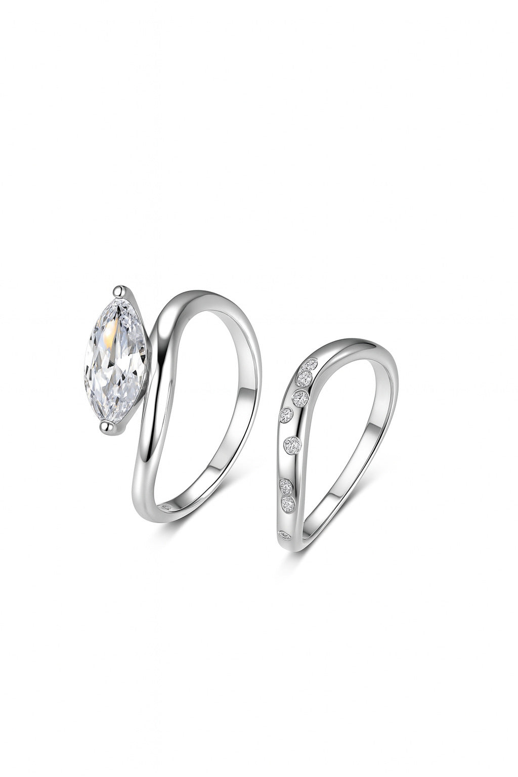 S925 Silver Set Marquise Moissanite Main and Side Ring Combination Simple Fashion Independent Station Hot Sale Wholesale