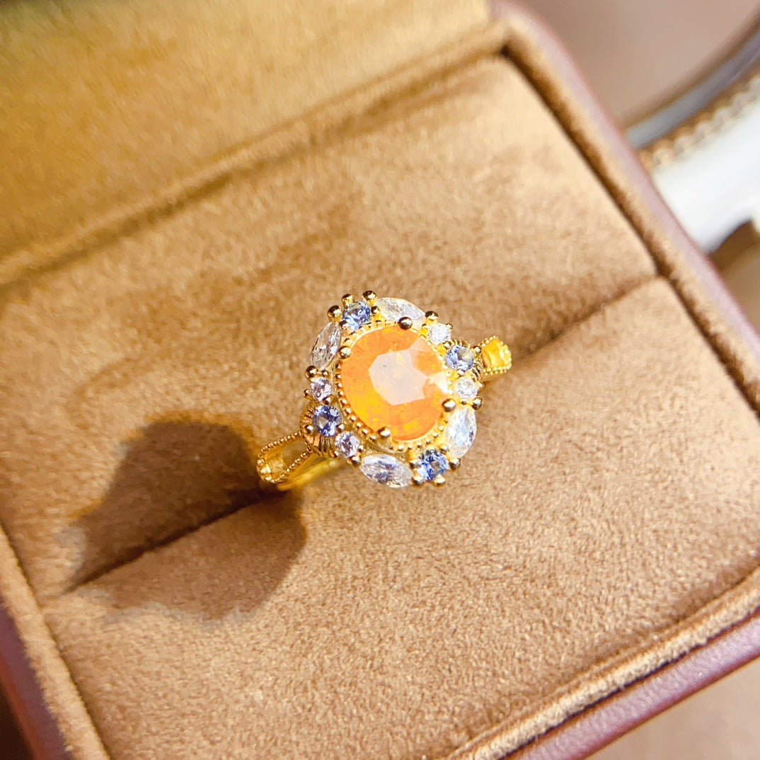 S925 Silver Inlaid Main Stone 6*8mm New Natural Garnet Ring