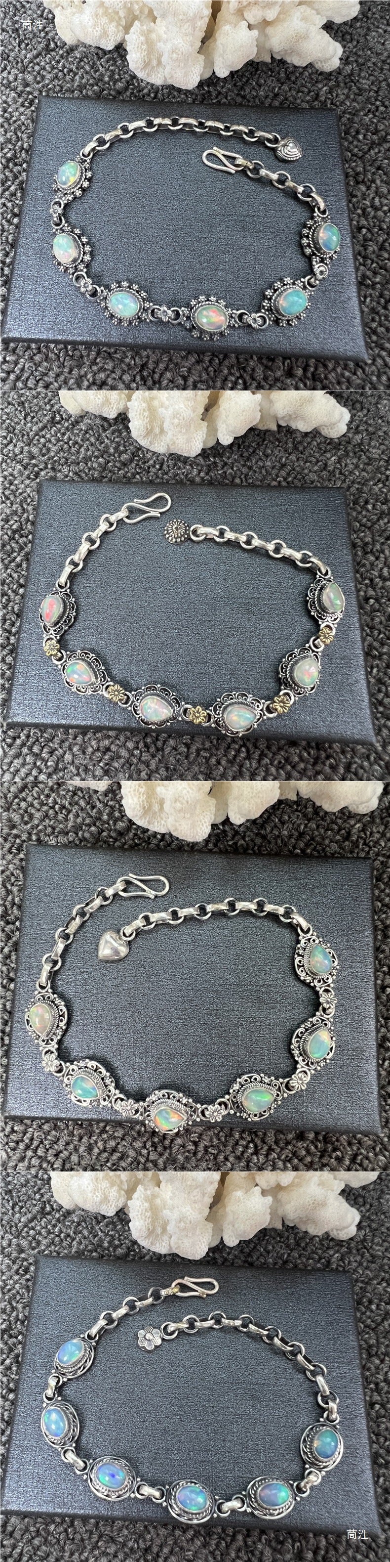 Nepal Handmade 925 Inlaid Yellow Crystal Ruby Amethyst Opal Stone Vintage Bracelet