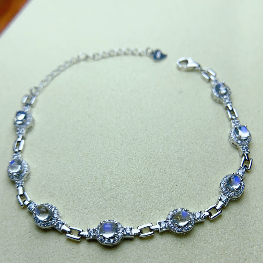 Natural Moonstone Bracelet S925 Silver Inlaid Main Stone 3*4