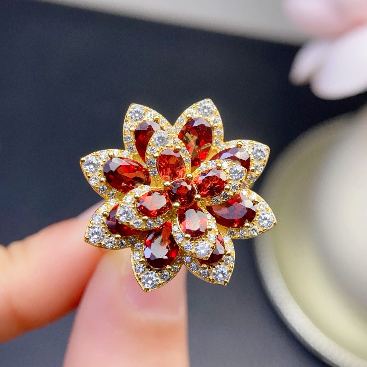 Pure Body Main Stone Approximately 4*6, 3*4mm 925 Silver Precision Inlaid Natural Red Garnet Ring